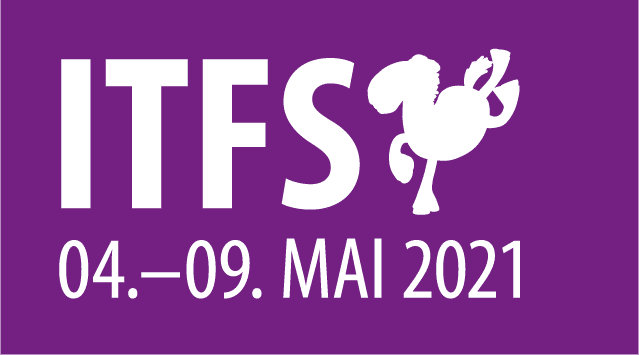 Der weiße Schriftzug des Internationalen Trickfilm-Festival Stuttgart vom 4.-9. Mai 2021